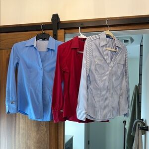Express Women's Button Down Shirts - Blue, Red, and Striped